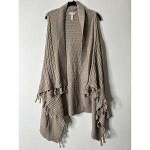 Matilda Jane Women Size XS Tan Beige Cotton Blend Fringe Sweater Open Cardigan
